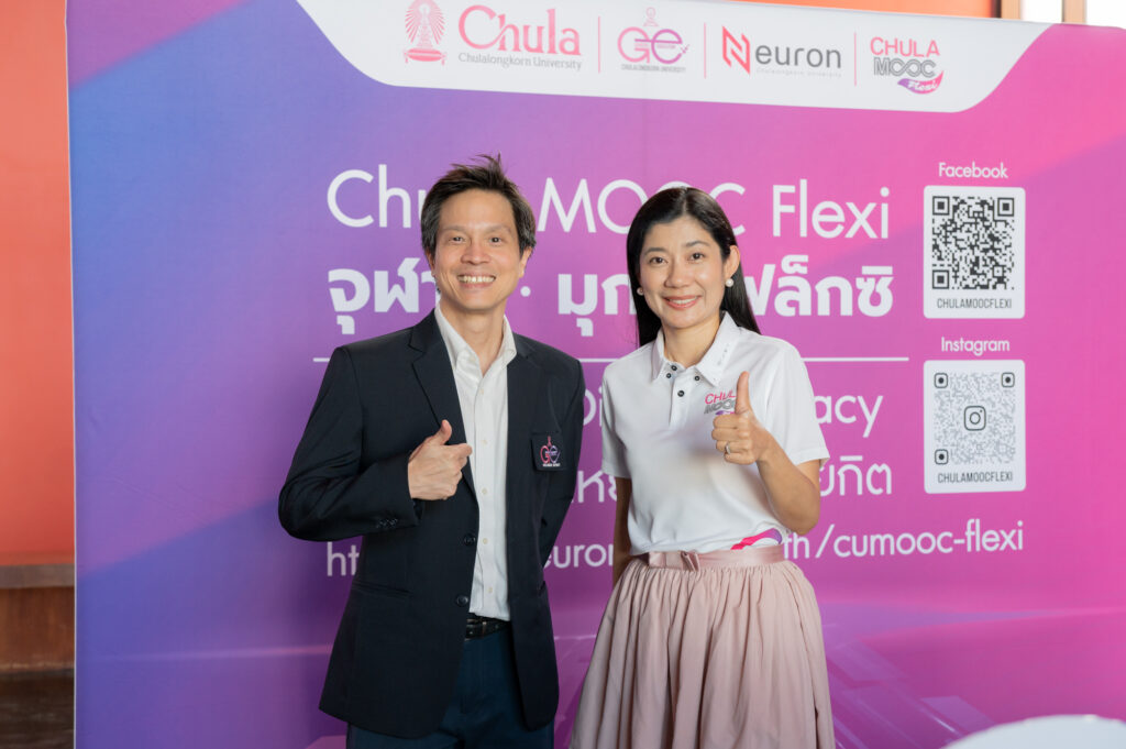 Dr. Suwithida Charungkaitikul (right)
Acting Director of the General Education Center, Chulalongkorn University &
Head of the Digital Lifelong Learning Solutions Project 
along with Associate Professor Dr. Atiwong Suchato (left)
Vice Dean of the Faculty of Engineering, Chulalongkorn University 