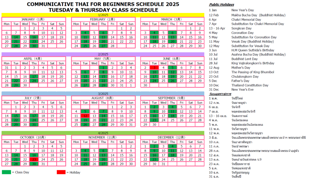 Communicative Thai for Beginners (CTB) Course Schedules