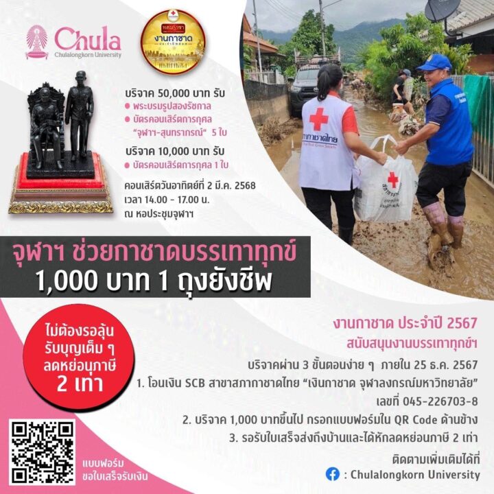 Chula Invites you to Donate to the Red Cross to Alleviate Suffering: 1,000 THB = 1 Relief Package