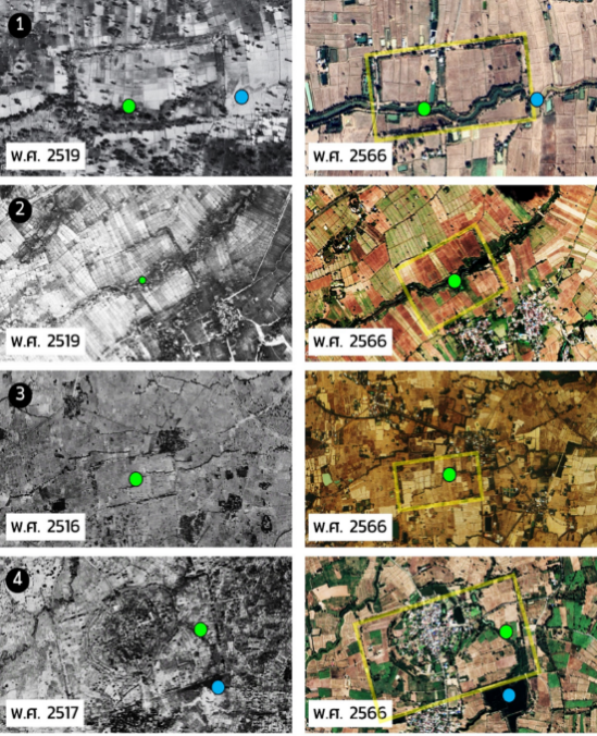 Examples of ancient communities with boundaries  
indicated by 4-sided earthen embankments 