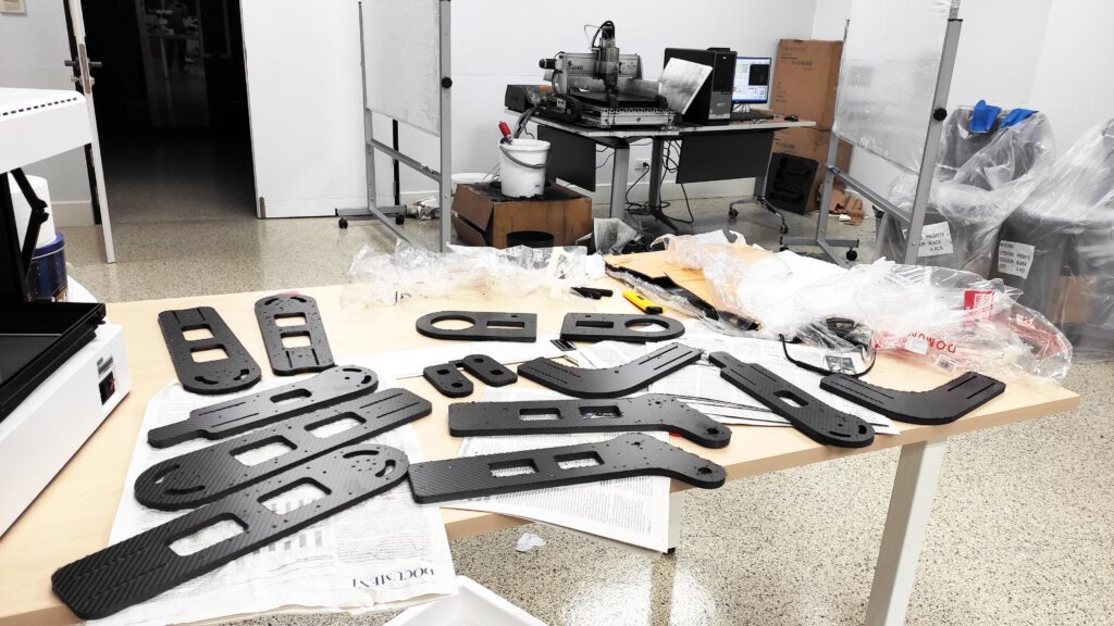 Components of a robot made from carbon fiber 