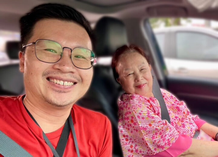 Mr. Kriangsak Kunwiramkul with his 72-year-old mother. 